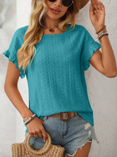 Load image into Gallery viewer, Turquoise Blue Eyelet Crewneck Top