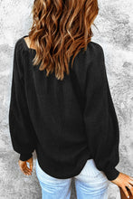 Load image into Gallery viewer, Black Square Neck Puff Sleeve Waffle Knit Top