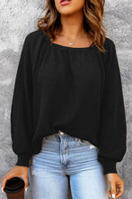 Load image into Gallery viewer, Black Square Neck Puff Sleeve Waffle Knit Top