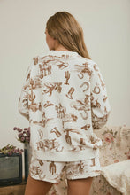 Load image into Gallery viewer, WESTERN PRINT CREW NECK LONG SLEEVE KNIT TOP0: BROWN MULTI