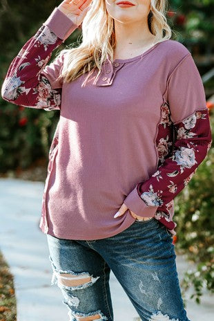 Floral Accent Puff Sleeve Thermal Top