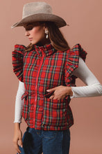 Load image into Gallery viewer, Checker Plaid Puffer Vest With Ruffles