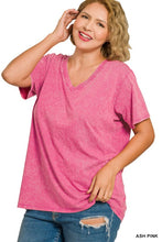 Load image into Gallery viewer, Ash Pink Washed Short Sleeve V-Neck Top