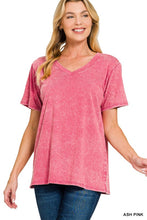 Load image into Gallery viewer, Ash Pink Washed Short Sleeve V-Neck Top