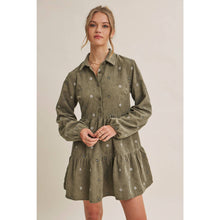 Load image into Gallery viewer, OLIVE MEADOW MARKET ARTISAN DAISY EMBROIDERED CORDUROY MINI DRESS