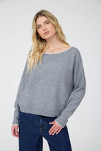 Load image into Gallery viewer, CONTRAST TRIM OFF SHOULDER LONG SLEEVE SWEATER: BLACK