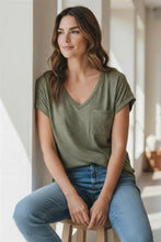 Load image into Gallery viewer, Olive V-neck Short Sleeve Top