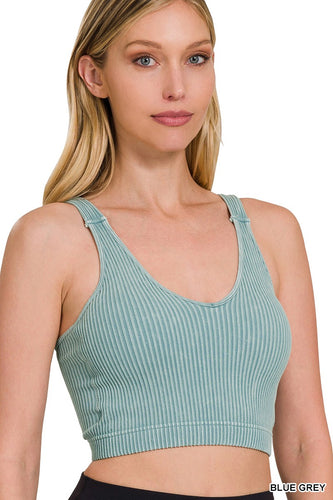 Washed Ribbed Cropped Seamless Tank