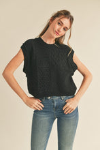 Load image into Gallery viewer, Black Mixed Cable Knit Sweater Vest