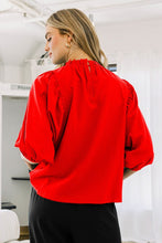 Load image into Gallery viewer, Red Ruffle High Neckline Top