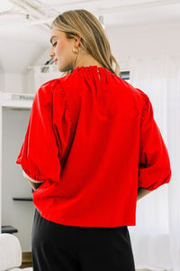 Red Ruffle High Neckline Top