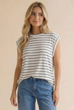 Load image into Gallery viewer, Black &amp; White Round Neck Short Sleeve Stripe Top