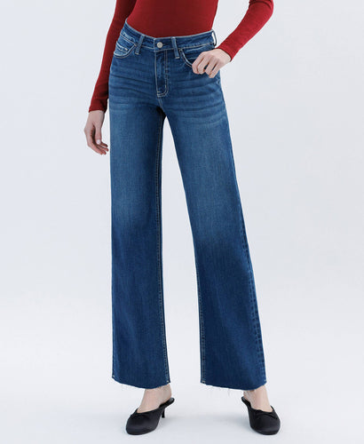 Vervet High Rise Raw Hem Slim Wide Jeans