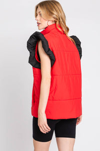 Red & Black Puff High Neck Vest