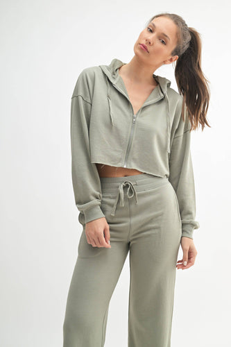Crop Hoodie Zip-Up French Terry Jacket in Shadow