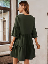 Load image into Gallery viewer, Black Tiered V-Neck Baby Doll Dress