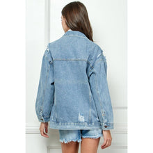 Load image into Gallery viewer, Med Wash Distressed Classic Denim Jacket