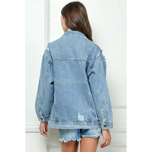 Med Wash Distressed Classic Denim Jacket