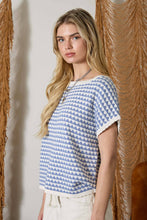 Load image into Gallery viewer, Blue Geometric Stripe Short Sleeve Sweater Top