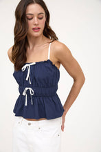 Load image into Gallery viewer, Navy Ruched Ribbon Tank
