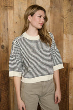Load image into Gallery viewer, Oatmeal Contrast Stitch Short Sleeve Sweater