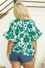 Load image into Gallery viewer, Green Floral Ruffle Short Sleeve Top