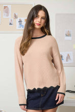 Load image into Gallery viewer, Khaki Contrast Scallop Trim Sweater