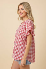 Load image into Gallery viewer, Red Checker V Neck Top
