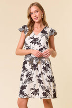 Load image into Gallery viewer, Floral Jacquard V-neck Butterfly Cap Sleeve Dress