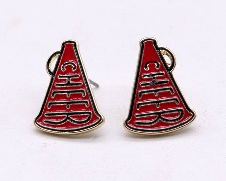 Cheer Horn Gameday Post Earrings: Red Black