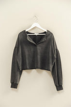 Load image into Gallery viewer, Black Mineral Washed Casual Long-sleeve Top