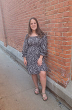 Load image into Gallery viewer, Black Leopard Square Neck Mini Dress