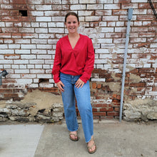 Load image into Gallery viewer, Red V Neck Puffy Sleeve Top