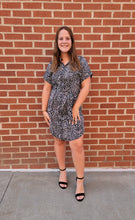 Load image into Gallery viewer, Crew Neck Waist Tie Leopard Dress