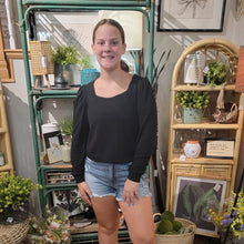 Load image into Gallery viewer, Black Plain Square Neck Long Sleeve Top