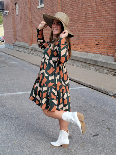 Hunter Green Abstract Print Mini Dress