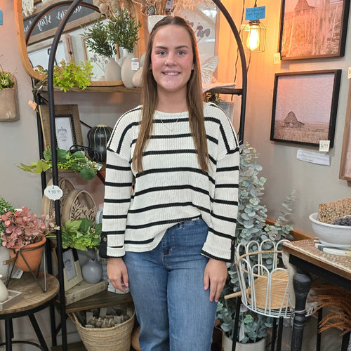 Black Stripe Cuffed Top
