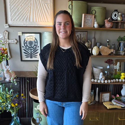 Black Mixed Cable Knit Sweater Vest