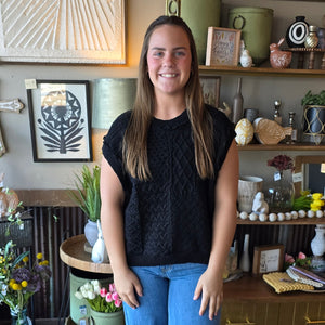 Black Mixed Cable Knit Sweater Vest