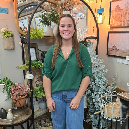 Hunter Green Mandarin Collar Top