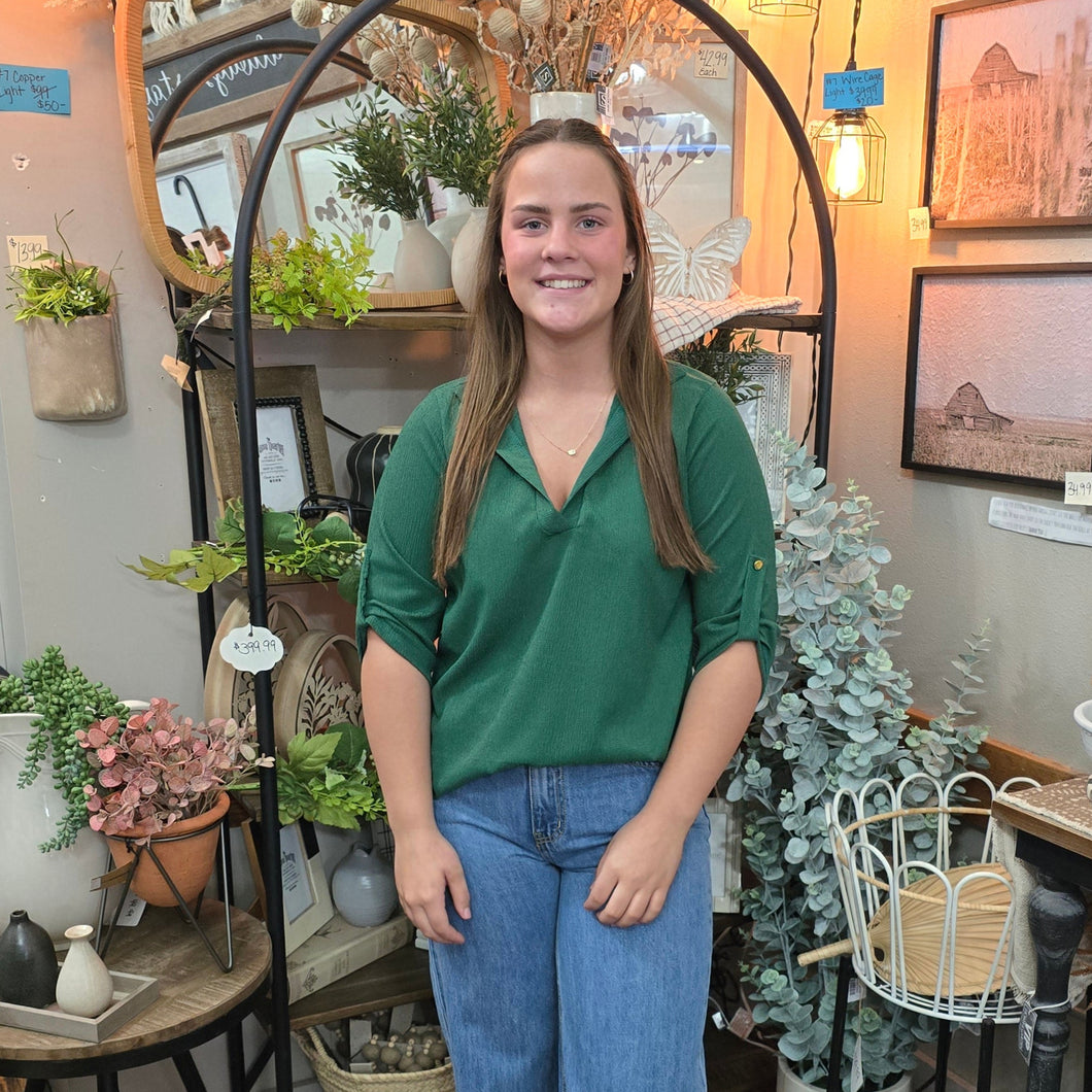 Hunter Green Mandarin Collar Top