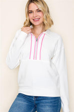 Load image into Gallery viewer, White Varsity Taped Zip Front Top