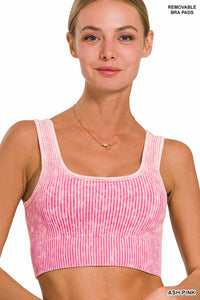 Washed Ribbed Square Neck Tank
