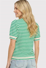 Load image into Gallery viewer, Green Stripe Ruffle Trim Sleeve Top