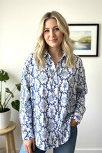 Load image into Gallery viewer, Royal Blue Seaside Print Relaxed Fit Button Down