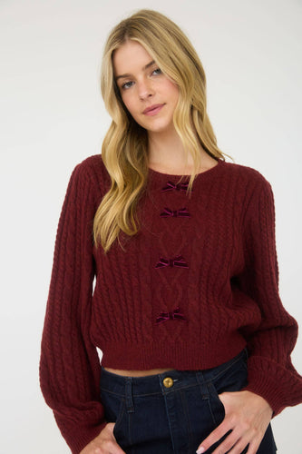 Burgundy Sweater w/Velvet Bows