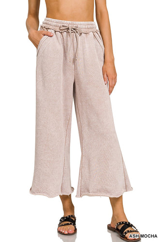 Acid Wash Fleece Palazzo Crop Sweatpants