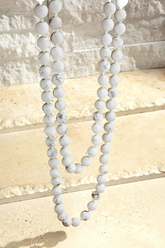 Semi Precious 8mm Long Necklace: Howlite