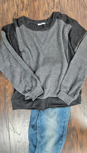 Charcoal Ribbed Color Block Top