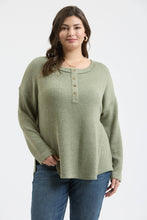 Load image into Gallery viewer, Olive Waffle Henley Top